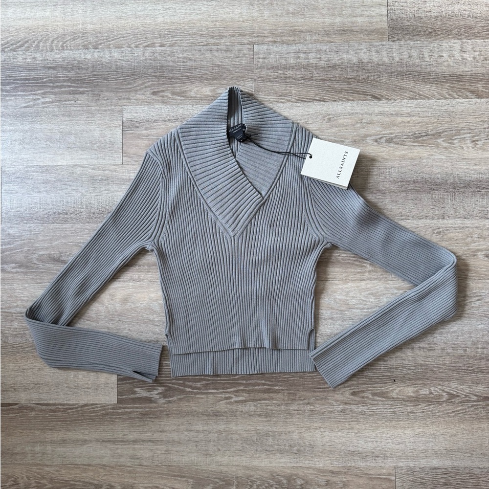All Saints grey v neck sweater
